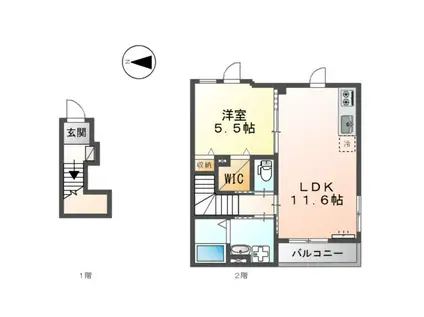 SUNNYII(1LDK/2階)の間取り写真