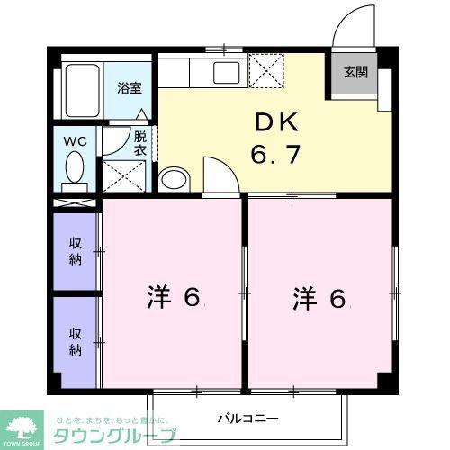 ウィステリアII(2DK/2階)の間取り写真