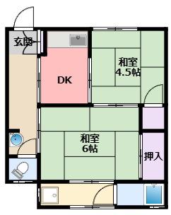 中田文化 西棟(2DK/1階)の間取り写真