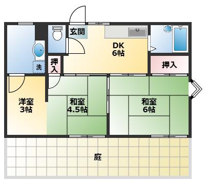 MJハイツ湯里(3DK/1階)の間取り写真