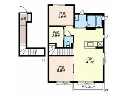 クレアーレ 壱番館 弐番館(2LDK/2階)の間取り写真