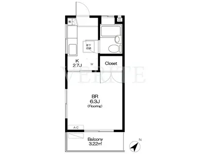 ローズコート(1K/1階)の間取り写真