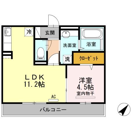 ブルーノ千代田(1LDK/3階)の間取り写真