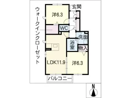 フォンターナ C棟(2LDK/2階)の間取り写真