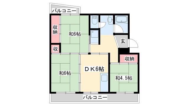ビレッジハウス志染5号棟(3DK/4階)の間取り写真