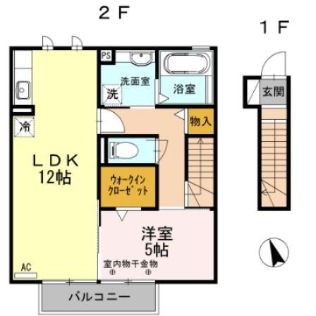 クロスFK(1LDK/2階)の間取り写真