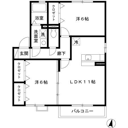 パークヒル B棟(2LDK/2階)の間取り写真