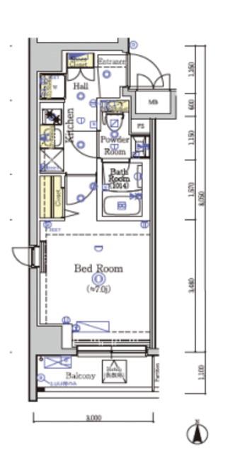 SHOKEN RESIDENCE川崎東門前III(1K/7階)の間取り写真