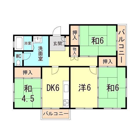 伊川谷9号棟(4DK/1階)の間取り写真