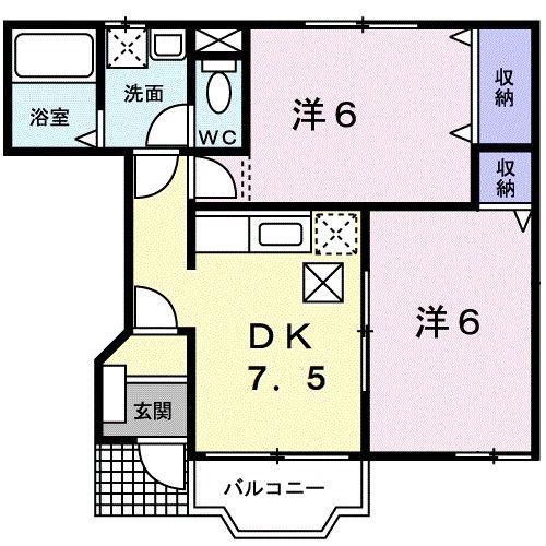 ソレイユレジデンス(2DK/1階)の間取り写真