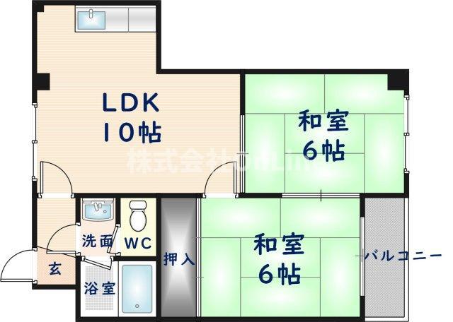 ガーデンヒル平野(2DK/4階)の間取り写真
