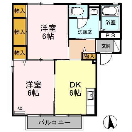 スカイハイツ B(2DK/2階)の間取り写真