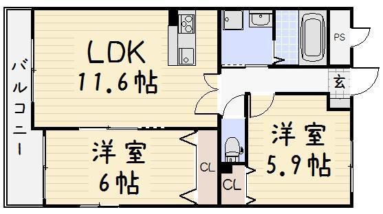 メディアパークIIIコクラ(2LDK/5階)の間取り写真