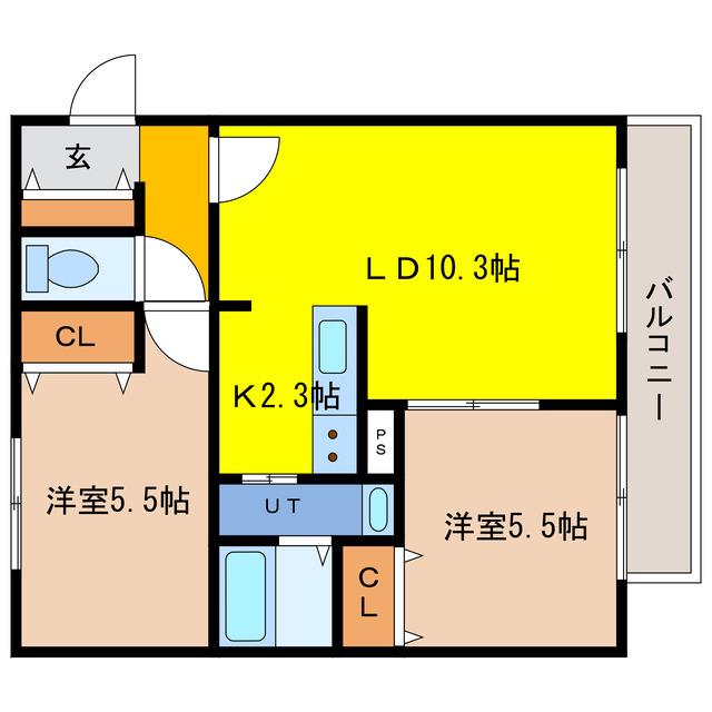 アルファレジデンス末広(2LDK/4階)の間取り写真