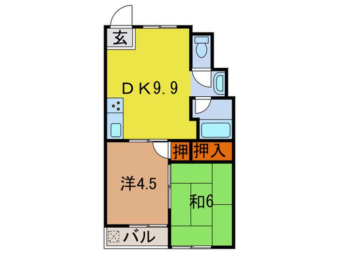 芦屋第一コーポラス(2DK/2階)の間取り写真