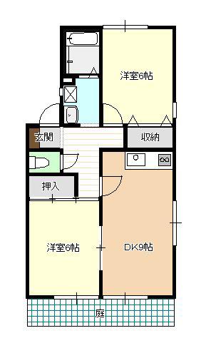 ハイカム-ル仲沖C(2DK/1階)の間取り写真