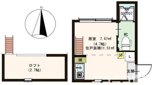 ハーモニーテラス亀戸(ワンルーム/2階)の間取り写真