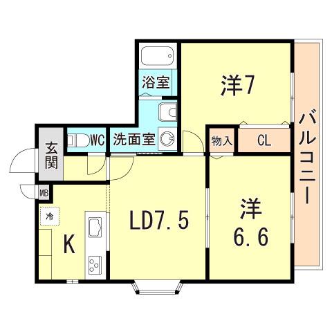 ベルフォーレ中野(2LDK/2階)の間取り写真