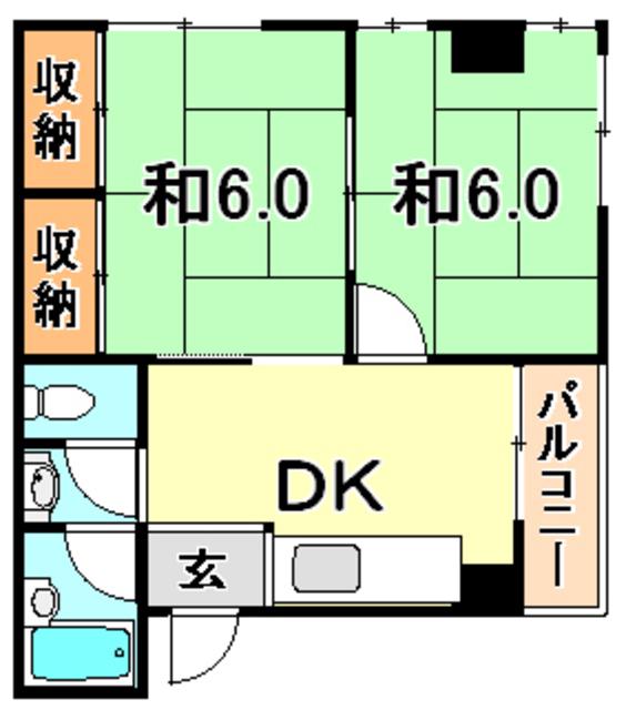 マンション幸宝(2K/4階)の間取り写真
