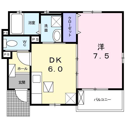 ガーディアン プレイス(1DK/1階)の間取り写真