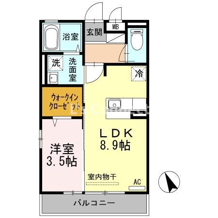 アルカサル駅南B棟(1LDK/3階)の間取り写真