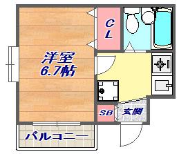 レジデンス石屋川(1K/3階)の間取り写真