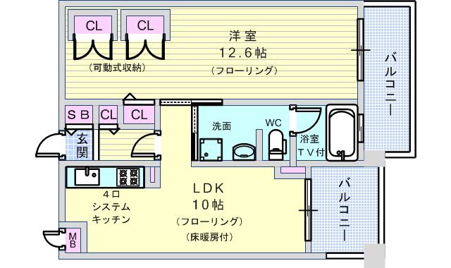 PHOENIX緑地公園(1LDK/1階)の間取り写真