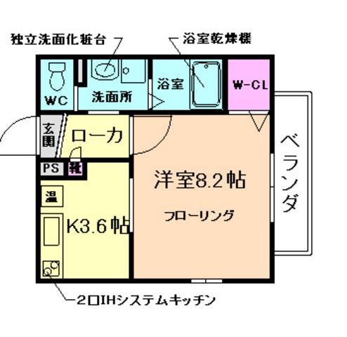アムール・ボンヌ・シャンス(1K/2階)の間取り写真