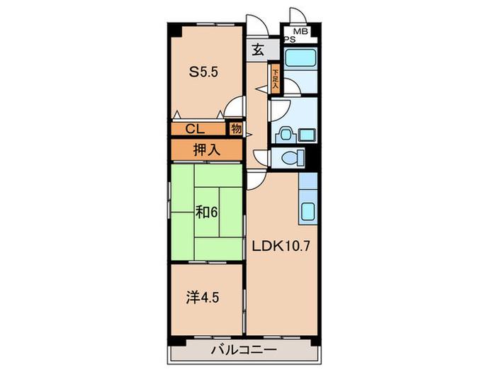 ヴェルデュール壱番館(2SLDK/2階)の間取り写真