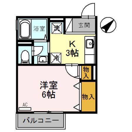 ウィステリア(1K/2階)の間取り写真