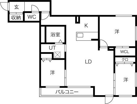 アルファスクエア宮の森2条(3LDK/1階)の間取り写真