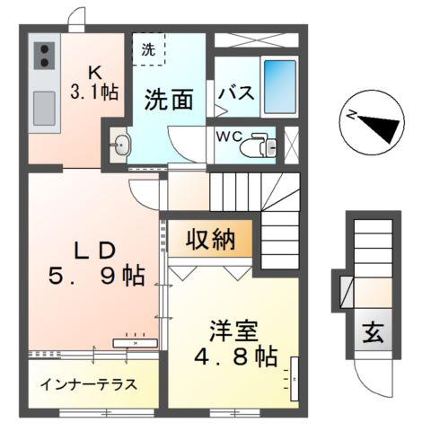 新潟市秋葉区中野アパート(1LDK/2階)の間取り写真