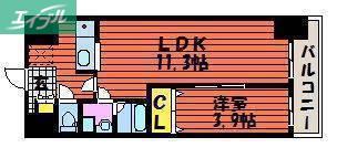 WILLDO岡山大供(1LDK/14階)の間取り写真