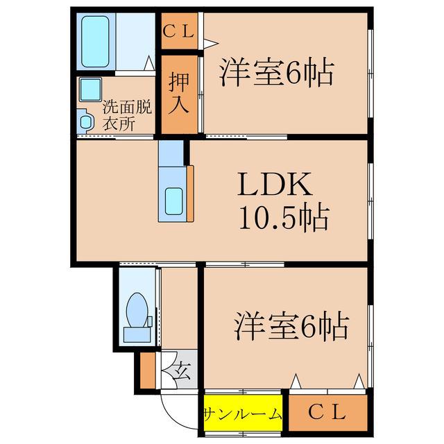 SUN-BATTIE B棟(2LDK/1階)の間取り写真