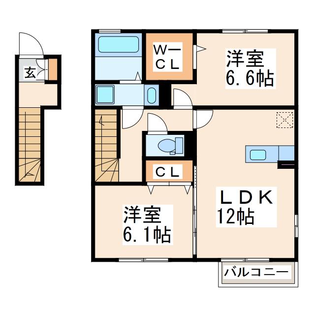 ヴィスキオ M 大江(2LDK/2階)の間取り写真