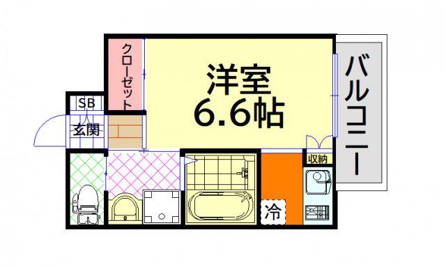 ジュネーゼ京町堀パークサイド(1K/6階)の間取り写真