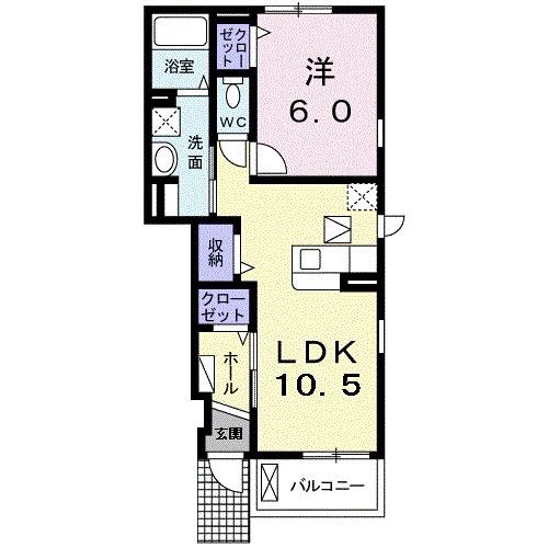 エスポワール山の街I(1LDK/1階)の間取り写真