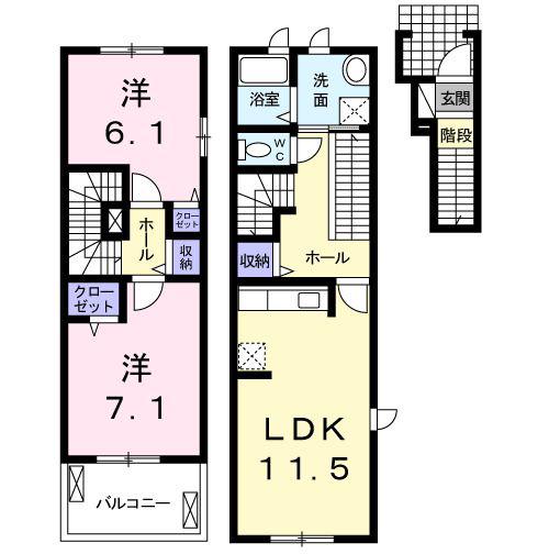 ネオ・インプレスI(2LDK/2階)の間取り写真