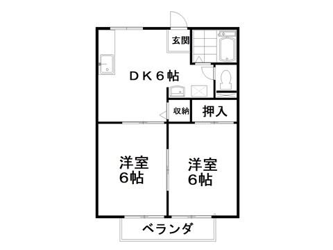 松栄ハイツA棟(2DK/2階)の間取り写真