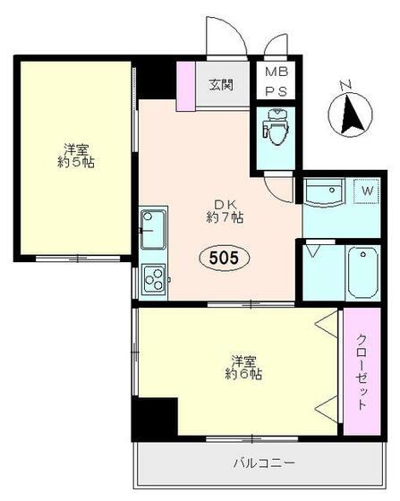 朝日雷門マンション(2DK/5階)の間取り写真