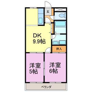 サンタプレイスヒルズA棟(2DK/2階)の間取り写真