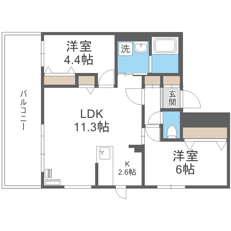 アルファスクエア元町(2LDK/3階)の間取り写真
