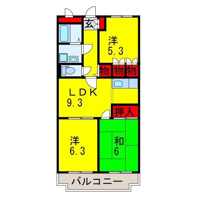 グラン・リーオ辰巳台(3LDK/3階)の間取り写真