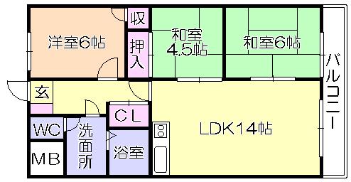 若林ビル(3LDK/6階)の間取り写真