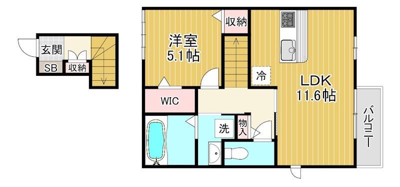 サイドヴェルデ栗東(1LDK/2階)の間取り写真