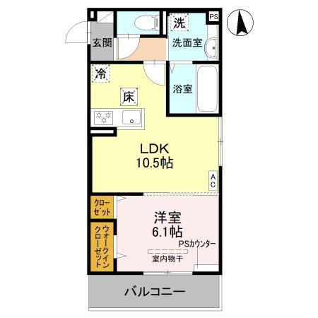 GRAMM竹田B棟(1LDK/1階)の間取り写真