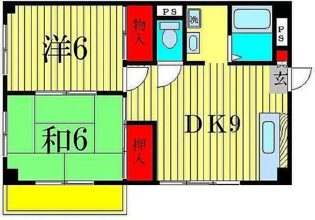 レクコーポ北小金B棟(2DK/1階)の間取り写真