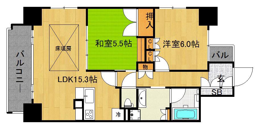 御所西夷川町アーバンライフ(2LDK/9階)の間取り写真