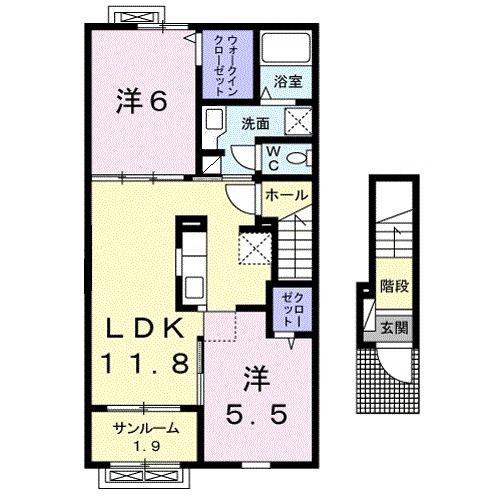 エスポワール・アッシュ(2LDK/2階)の間取り写真