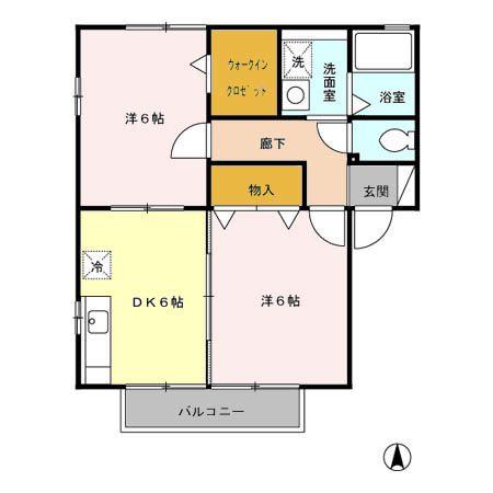 クローバーハイツ(2DK/2階)の間取り写真